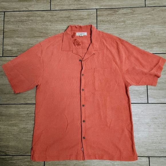 Tommy Bahama 100% Silk Shirt Coconuts Button Down In Coral Size L - Picture 1 of 14